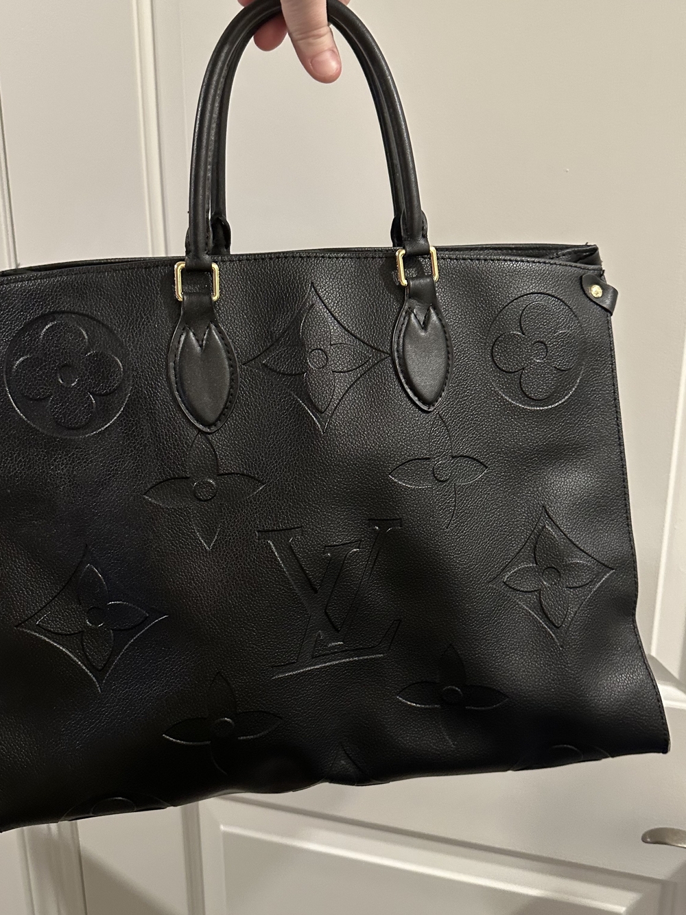 Large Black Embossed Leather Tote with Top Handles - Picture 2 of 14